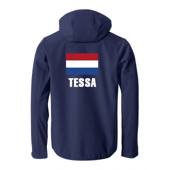 Hippische trainingsdagen softshell jack | Met logo voor en naam achter (versie 1)