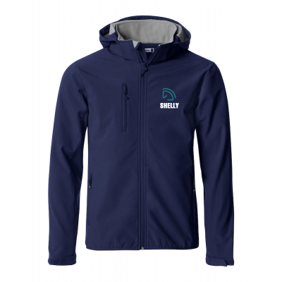 Hippische trainingsdagen softshell jack | Met naam voor en logo achter (versie 2)